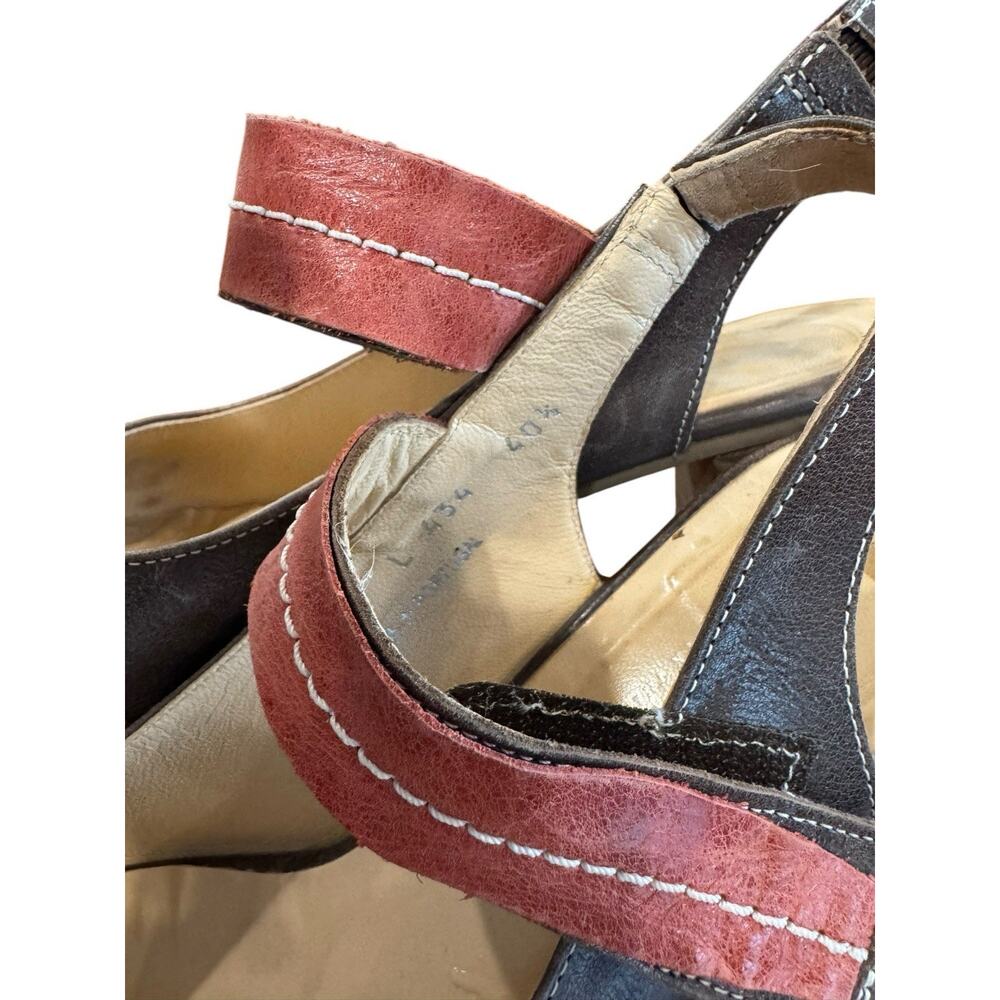 Women’s 9.5 Fidji leather slingback Wood block heel sandal Boho Patchwork Spring - Picture 5 of 13